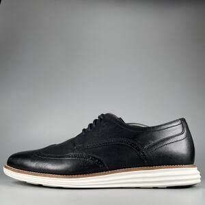 Cole Haan Black Leather Wingtip Sneakers with White and Brown Trim